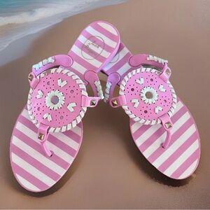 Jack Rogers Georgica Jelly Sandals Women Pink/White, Size 7 EUC